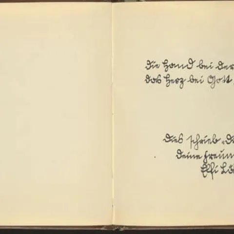 "Die Hand bei der arbeit das Herz bei Gott dies schrieb dir liebe Eva deine Freundin Elfi Löffler ich würde mich auch sehr freuen dich wiederzusehen liebe Grüße"