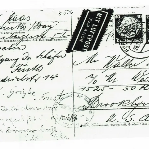 Postkarte von Familie Haas an Sohn Walter