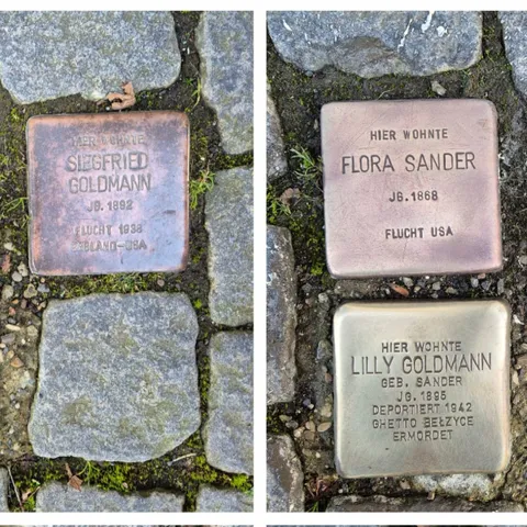 Stolperstein für Lilly Goldmann, geborene Sander, die im Mai 1942 aus Suhl nach Belzyce deportiert wurde und als verschollen gilt. Der Stolperstein wurde im März 2024 neu verlegt.