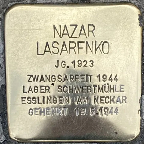 Stolperstein für Nazar Lasarenko Quelle: DENK-ZEICHEN e.V.