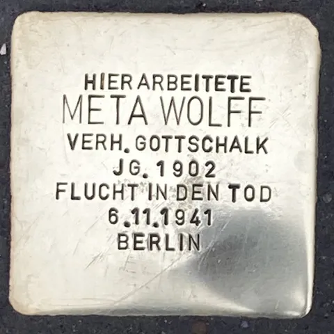 Stolperstein für Meta Wolff verh. Gottschalk Quelle: DENK-ZEICHEN e.V.